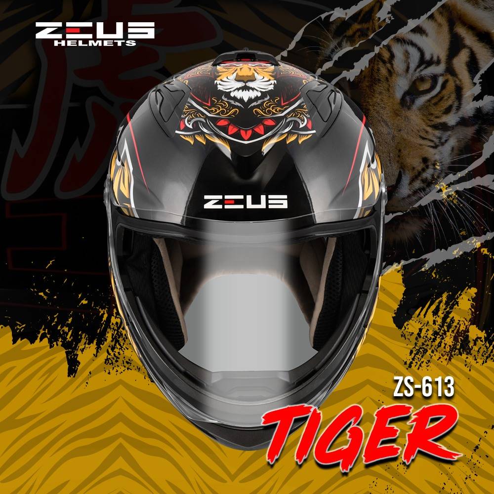 ZEUS GJ-613 AJ34 BLACK RED TIGER (FREE SMOKE VISOR)